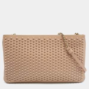 Christian Louboutin Beige Leather Spiked Strap Pouch