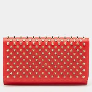 Christian Louboutin Red Leather Macaron Spike Continental Wallet