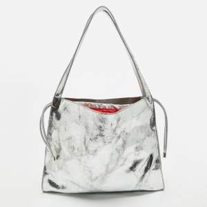 Christian Louboutin Silver Crackled Patent Leather Le 54 Tote