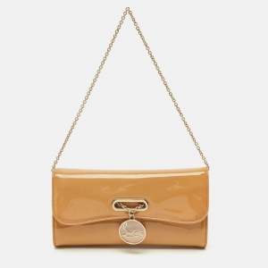 Pre Owned Christian Louboutin Beige Patent Leather Riviera Flap Chain Clutch