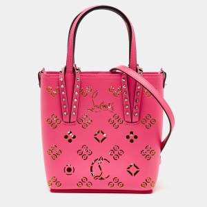 Pre Owned Christian Louboutin Pink Perforated Leather Mini Cabata Loubinthesky Tote
