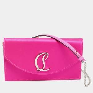 Pre Owned Christian Louboutin Loubi54 Pink Satin Clutch Bag