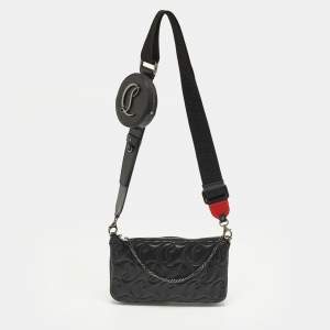 مملوكة مسبقًا حقيبة كتف كريستيان لوبوتان لوبيا جلد منقوش بتوقيع أسود