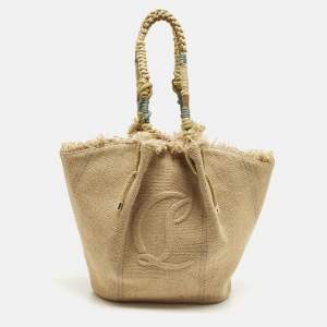 Pre Owned Christian Louboutin By My Side Beige Jute Tote