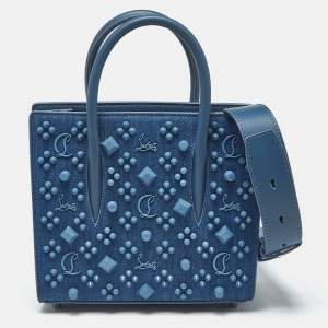 Pre Owned Christian Louboutin Paloma Spike Blue Denim and Leather Tote