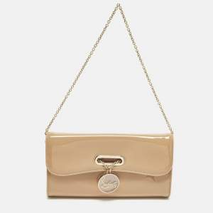 Pre Owned حقيبة كلاتش كريستيان لوبوتان ريفييرا سلسلة جلد لامعة بيج