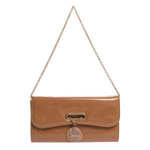Christian Louboutin Beige Patent Leather Riviera Clutch