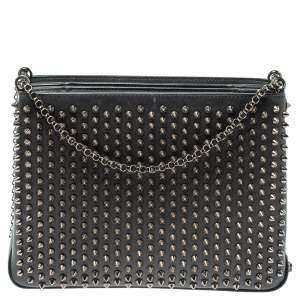 Christian Louboutin Black Leather Large Triloubi Spiked Shoulder Bag