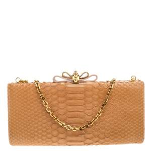 Christian Louboutin Tan Python Cleo Clutch