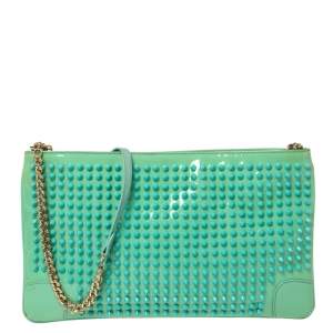 Christian Louboutin Mint Green Patent Leather Spiked Loubiposh Clutch Bag