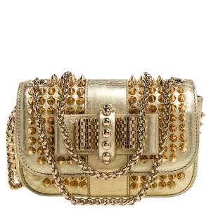 Christian Louboutin Gold Leather Mini Spiked Sweet Charity Crossbody Bag