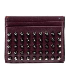 Christian Louboutin Maroon Leather Kios Rockstud Card Holder