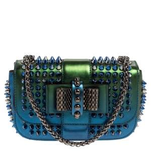 Christian Louboutin Metallic Blue/Green Patent Leather Mini Spiked Sweet Charity Crossbody Bag