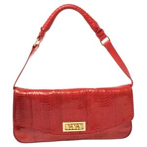 Christian Louboutin Red Python Skin Front Flap Shoulder Bag