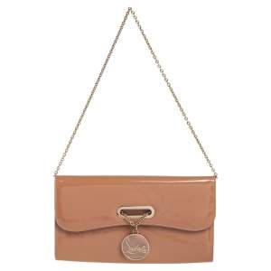 Christian Louboutin Beige Patent Leather Riviera Chain Clutch
