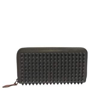 Christian Louboutin Grey Leather Spikes Panettone Zip Around Wallet