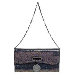 Christian Louboutin Multicolor Glitter and Patent Leather Trim Riviera Clutch 