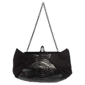 Christian Louboutin Black Python and Suede Loubi Lula Chain Clutch