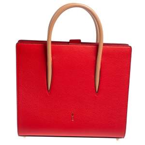 Christian Louboutin Red/Beige Leather Paloma Medium Tote