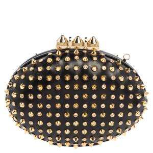 Christian Louboutin Black Leather Spikes Mina Clutch