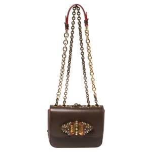 Christian Louboutin Brown Leather Spikes Sweet Charity Shoulder Bag
