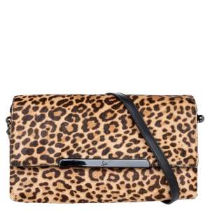 Christian Louboutin Beige/Brown Leopard Print Calf Hair Rougissime Shoulder Bag