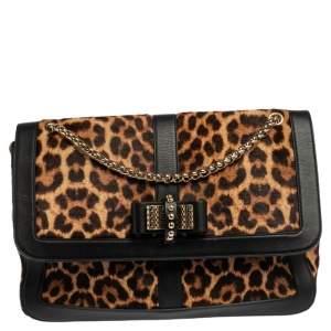 Christian Louboutin Black/Brown Leopard Print Calfhair and Leather Sweet Charity Shoulder Bag
