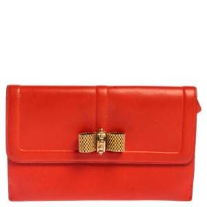 Christian Louboutin Coral Red Leather Sweet Charity Wallet
