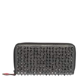 Christian Louboutin Grey Leather Spikes Panettone Zip Around Wallet