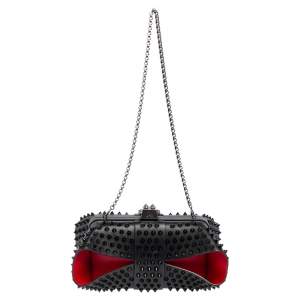 Christian Louboutin Black Leather Spike Grandotto Chain Clutch