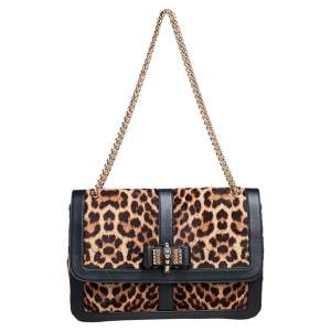 Christian Louboutin Black/Brown Leopard Print Calfhair and Leather Sweet Charity Shoulder Bag
