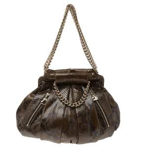 Christian Louboutin Olive Green Python Kiss-Lock Frame Hobo