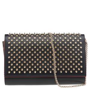 Christian Louboutin Black Leather and Patent Leather Paloma Spiked Chain Clutch