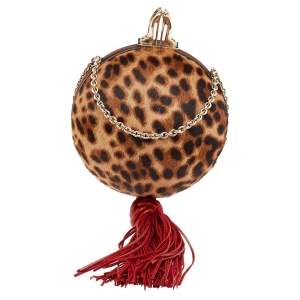 Christian Louboutin Brown Leopard Print Fur And Leather Chain Clutch