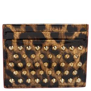 Christian Louboutin Brown Leopard Print Patent Leather Card Holder