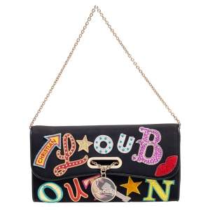 Christian Louboutin Black Canvas Letter Patch Riviera Chain Clutch