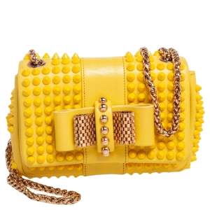 Christian Louboutin Yellow Leather Mini Spiked Sweet Charity Crossbody Bag