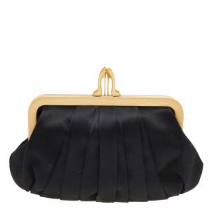 Christian Louboutin Black Satin Loubinight Frame Clutch