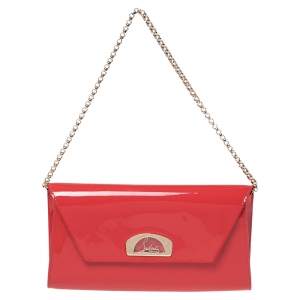 Christian Louboutin Neon Red Patent Leather Vero Dodat Chain Clutch