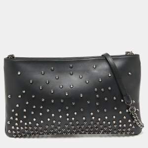 Christian Louboutin Black Leather Spiked Loubiposh Chain Clutch