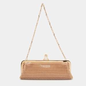 Christian Louboutin Beige Patent Leather Spiked Frame Clutch