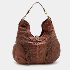 Christian Louboutin Brown Python And Leather Hobo