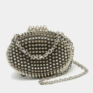 Christian Louboutin Black Leather Spike Mina Chain Clutch