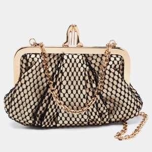 Christian Louboutin Black/Beige Lace and Satin Loubi Lula Chain Clutch