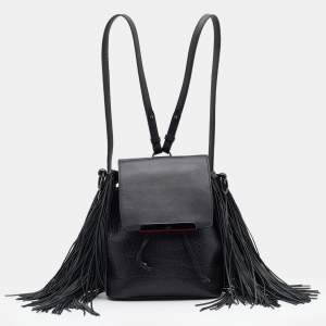 Christian Louboutin Black Pebbled Leather Fringe Lucky L Backpack