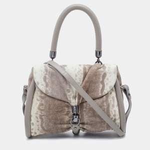Christian Louboutin Grey Karung and Leather Top Handle Bag