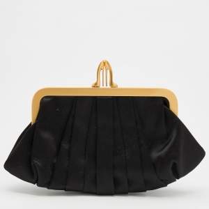 Christian Louboutin Black Satin Loubinight Frame Clutch