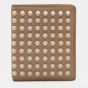 Christian Louboutin Beige Leather Spiked Bifold Wallet