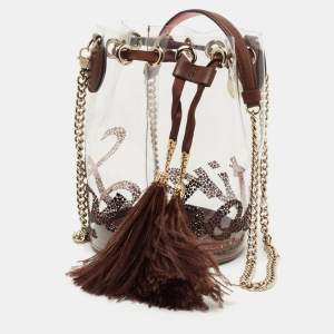 Christian Louboutin White/Brown PVC and Leather Marie Jane Bucket Bag