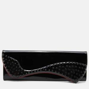 Christian Louboutin Black Patent Leather Pigalle Spikes Flap Clutch
